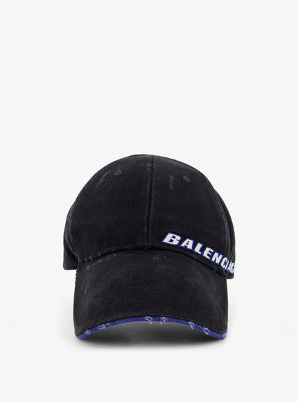 Balenciaga Cotton Baseball Hat With Distressed Effect Black