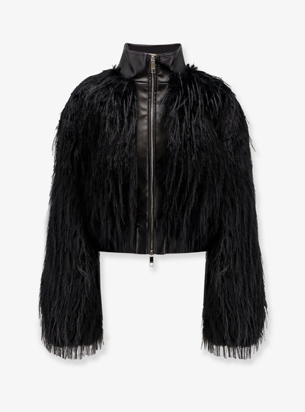 Boss Cecool Faux Leather Jacket With Feathers Black