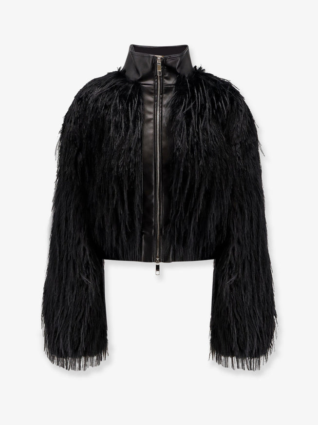 Boss Cecool Faux Leather Jacket With Feathers Black