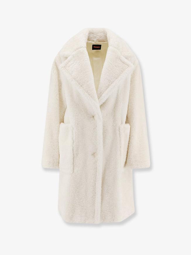 Boss Catedy Synthetic Fur Coat Open White