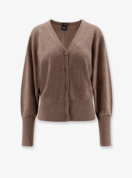 Boss Cashmere Cardigan Open Brown