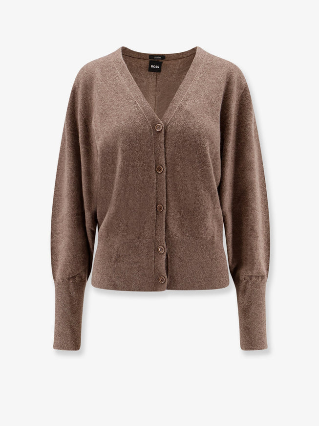 Boss Cashmere Cardigan Open Brown