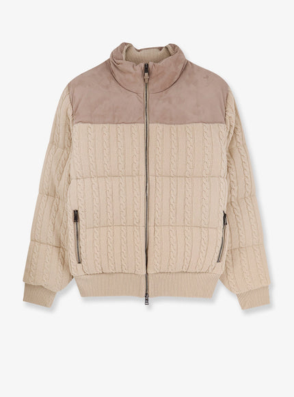 Boss Heat Virgin Wool And Cashmere Jacket With Suede Inserts Open Beige