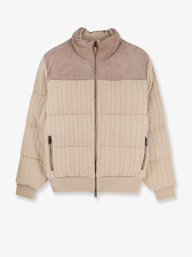 Boss Heat Virgin Wool And Cashmere Jacket With Suede Inserts Open Beige