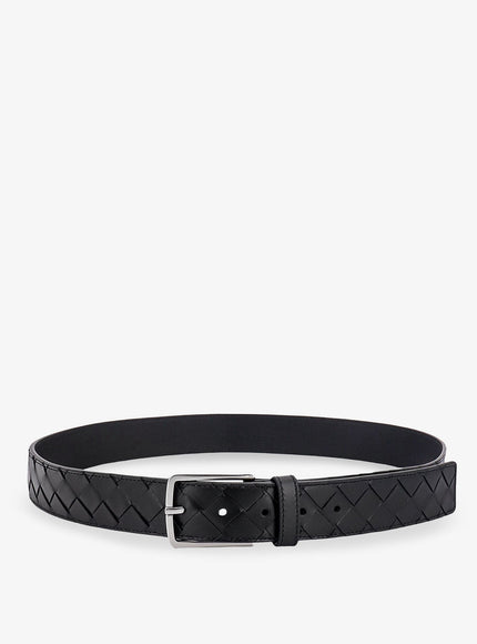 Bottega Veneta Leather Belt With Intrecciato Motif Black Silver