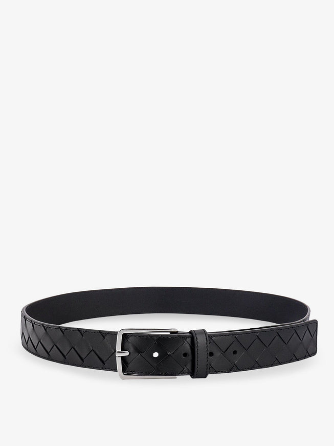 Bottega Veneta Leather Belt With Intrecciato Motif Black Silver