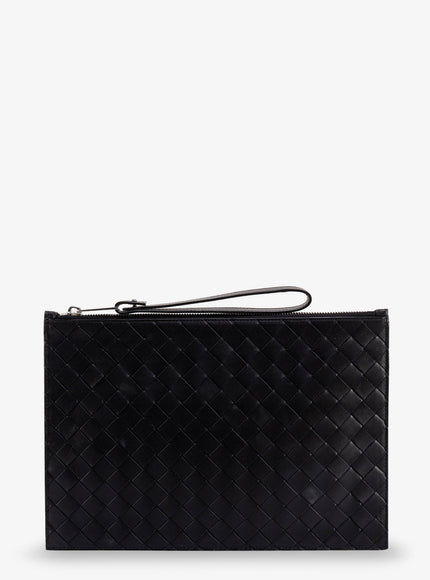 Bottega Veneta Leather Clutch With Intrecciato Motif Uni Black-Silver