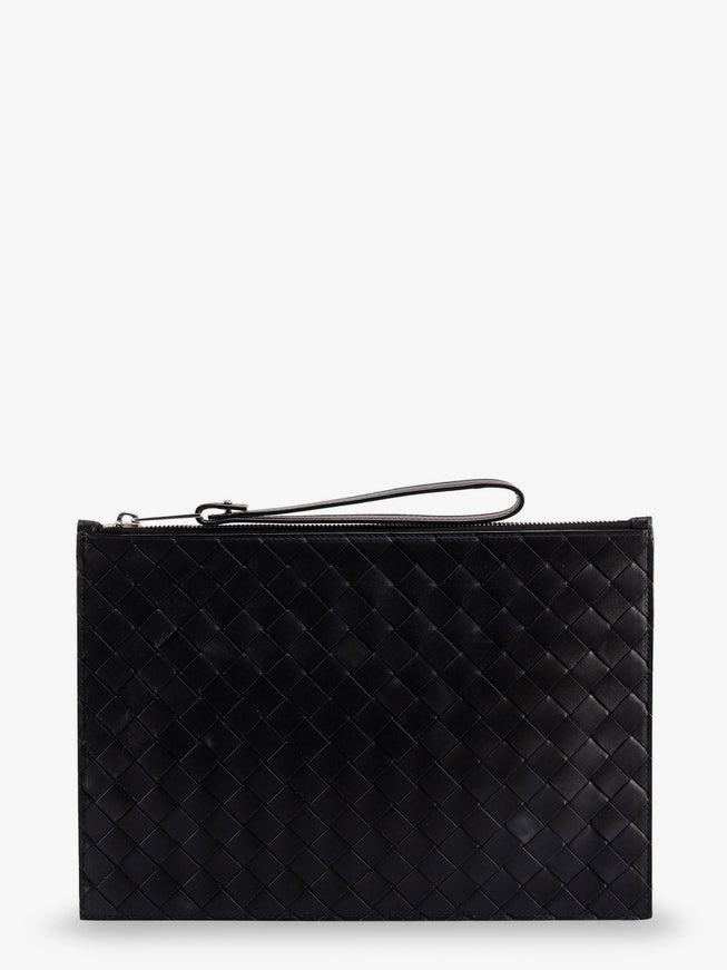 Bottega Veneta Leather Clutch With Intrecciato Motif Uni Black-Silver