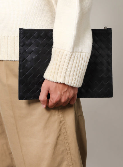Bottega Veneta Leather Clutch With Intrecciato Motif
