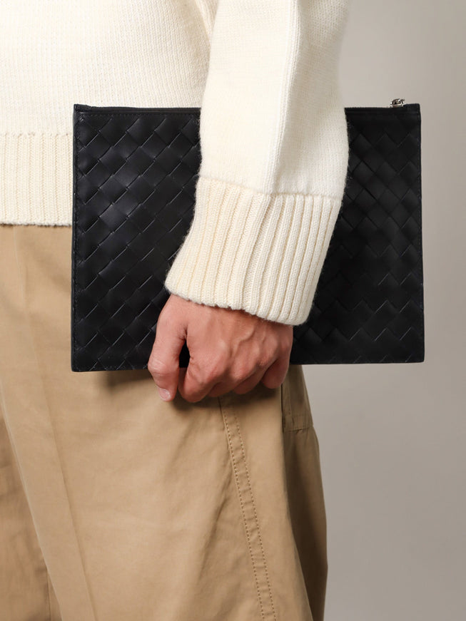 Bottega Veneta Leather Clutch With Intrecciato Motif