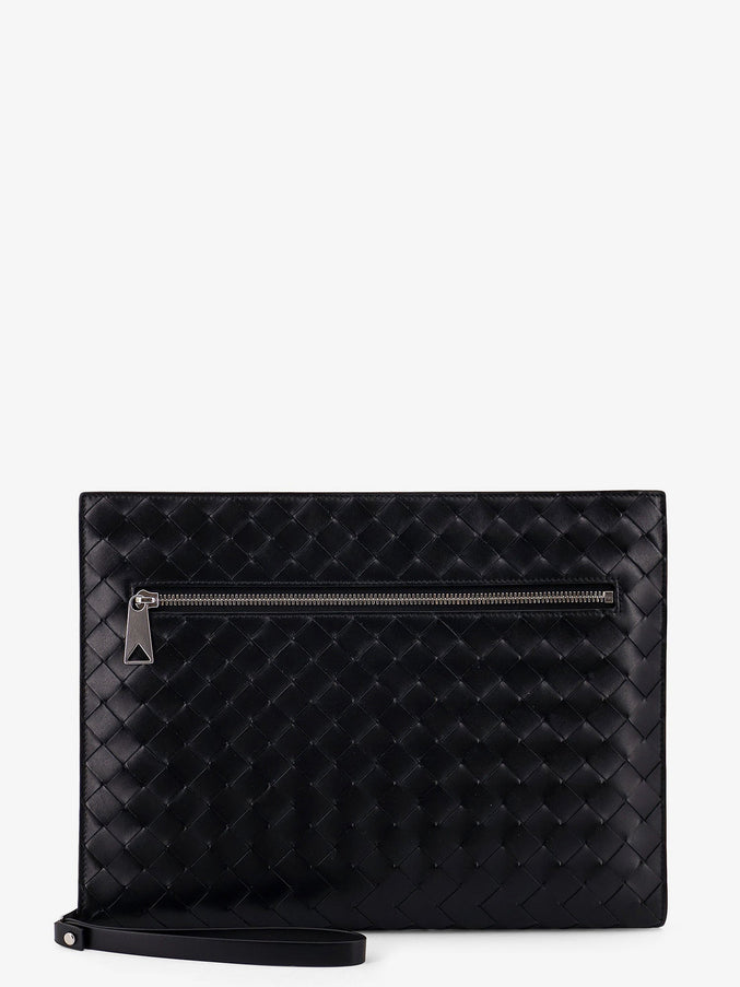 Bottega Veneta Avenue Leather Document Case With Intrecciato Motif Uni Black-Silver