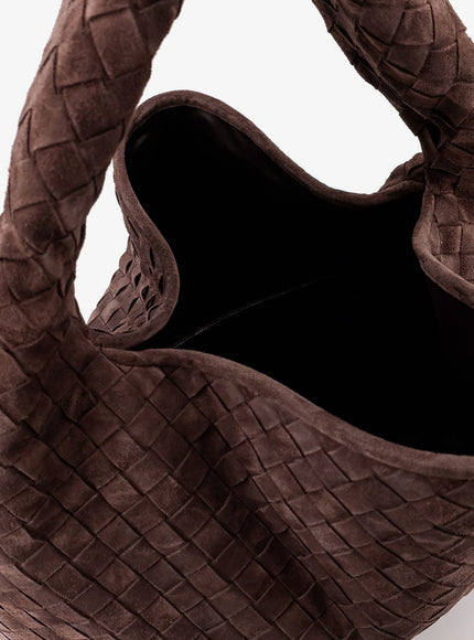 Bottega Veneta Hop Suede Shoulder Bag With Intrecciato Motif