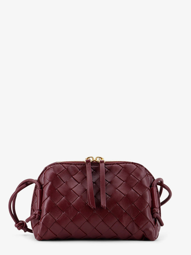 Bottega Veneta Concert Leather Clutch With Intrecciato Motif Uni Barolo-Gold