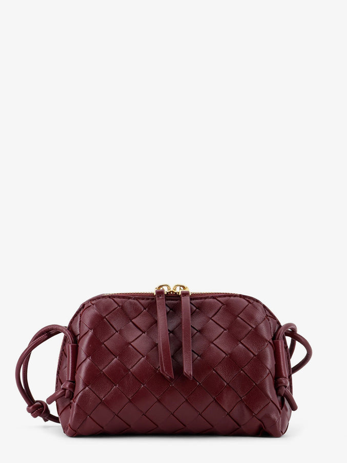 Bottega Veneta Concert Leather Clutch With Intrecciato Motif Uni Barolo-Gold