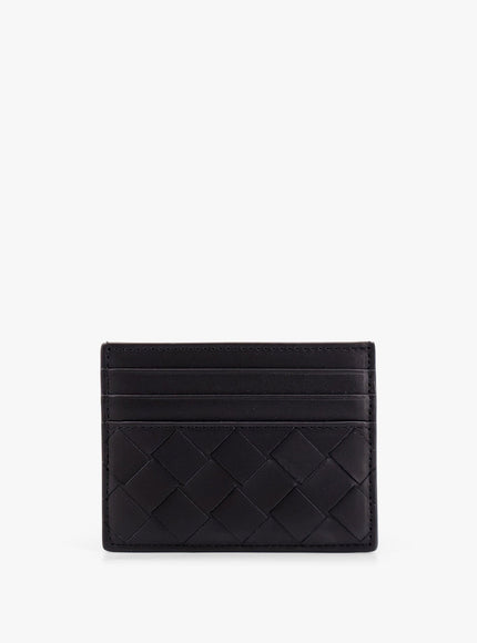Bottega Veneta Leather Cardholder With Intrecciato Motif Uni Black-Silver