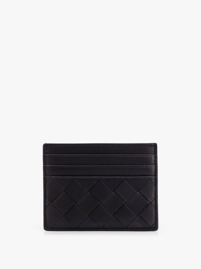 Bottega Veneta Leather Cardholder With Intrecciato Motif Uni Black-Silver