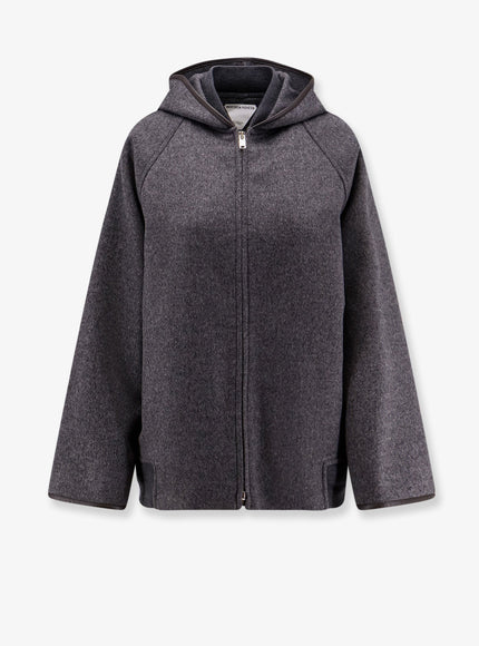 Bottega Veneta Wool Jacket With Leather Profiles Charcoal Melange