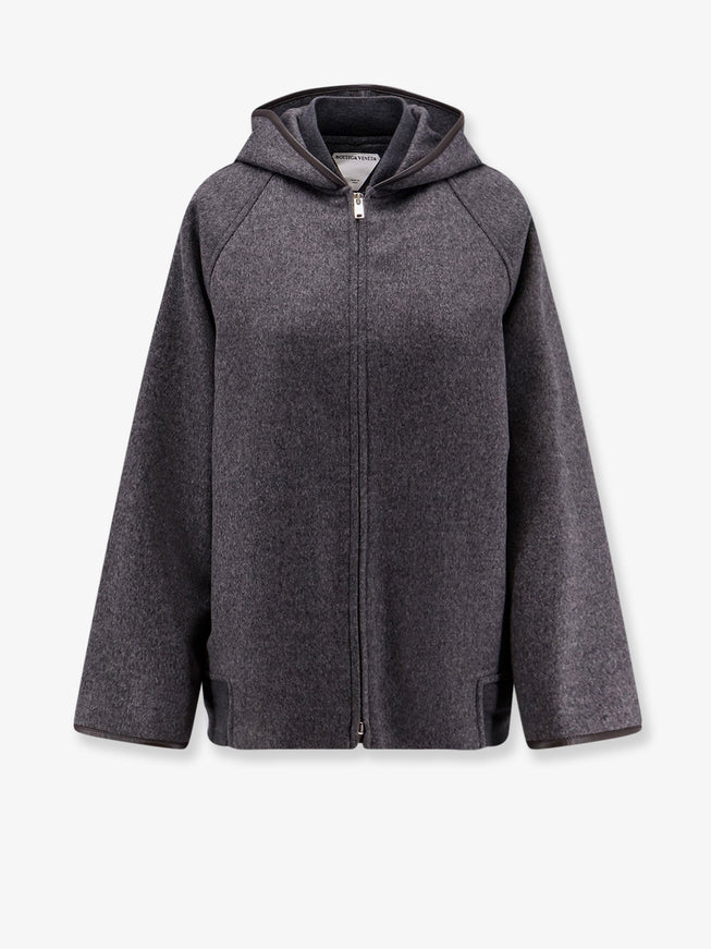 Bottega Veneta Wool Jacket With Leather Profiles Charcoal Melange