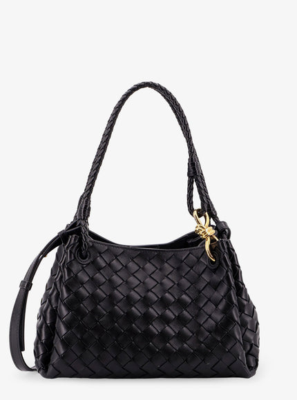 Bottega Veneta Parachute Leather Shoulder Bag With Intrecciato Motif And Knot Detail Uni Black-M Brass