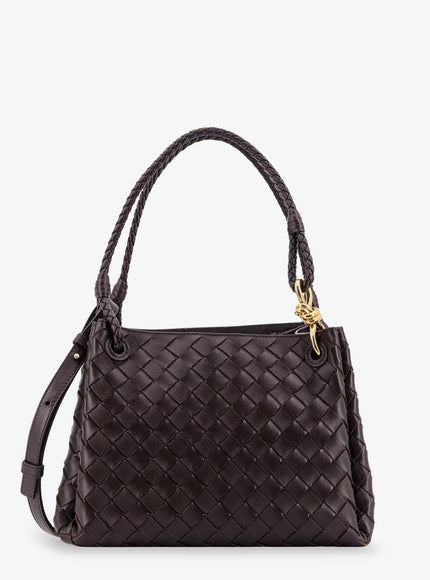 Bottega Veneta Parachute Leather Shoulder Bag With Intrecciato Motif And Knot Detail Uni Fondant-M Brass
