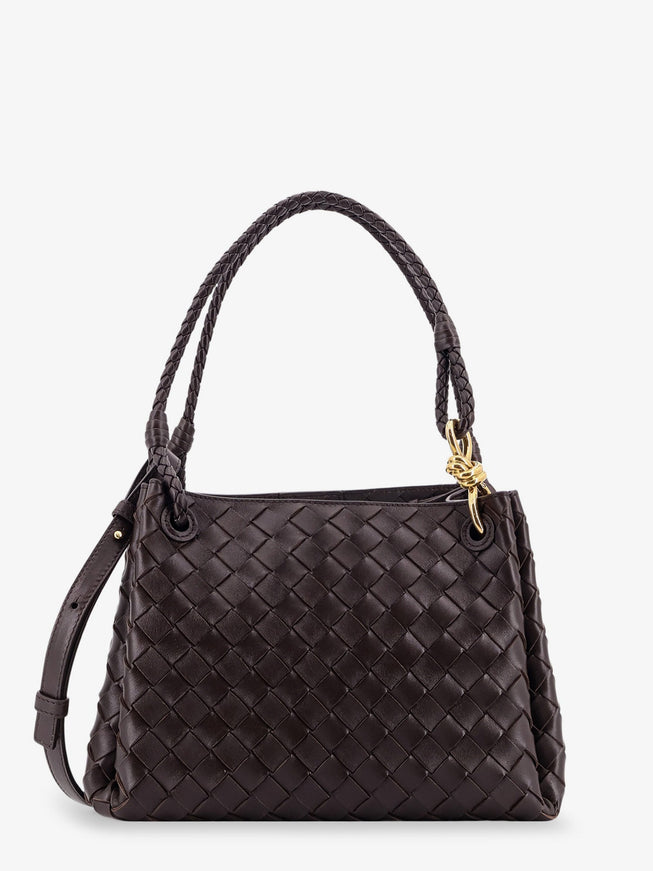 Bottega Veneta Parachute Leather Shoulder Bag With Intrecciato Motif And Knot Detail Uni Fondant-M Brass