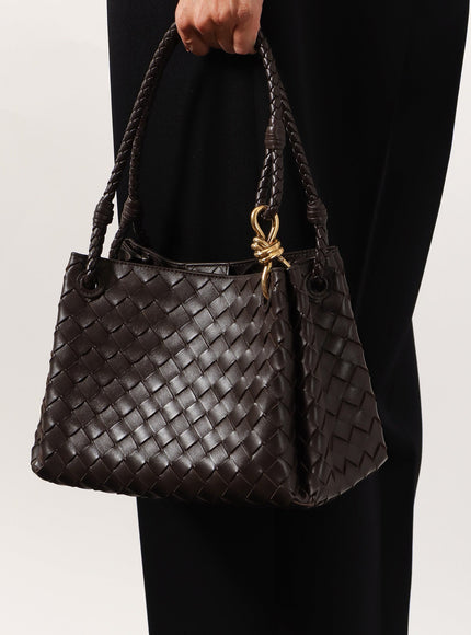 Bottega Veneta Parachute Leather Shoulder Bag With Intrecciato Motif And Knot Detail