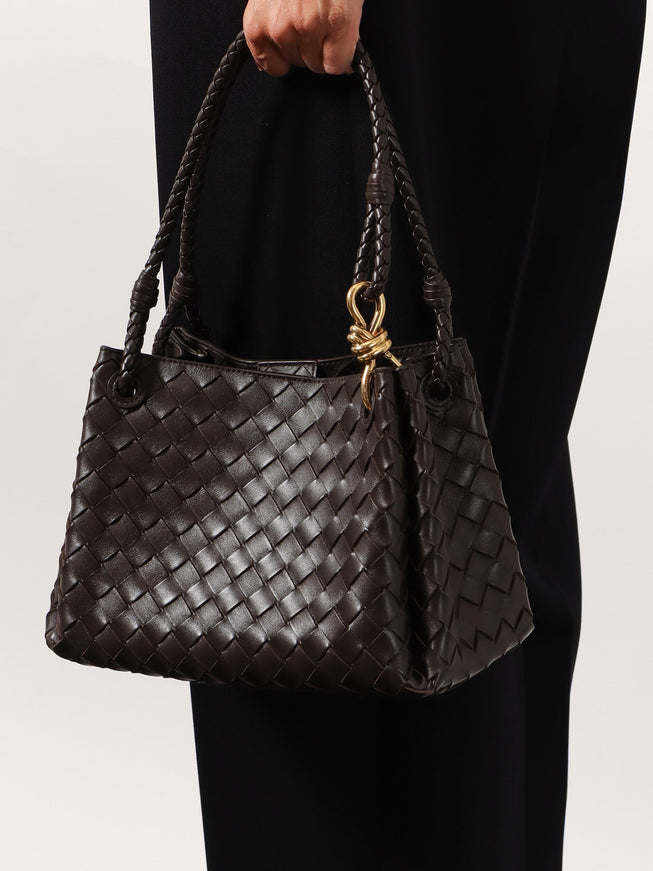Bottega Veneta Parachute Leather Shoulder Bag With Intrecciato Motif And Knot Detail