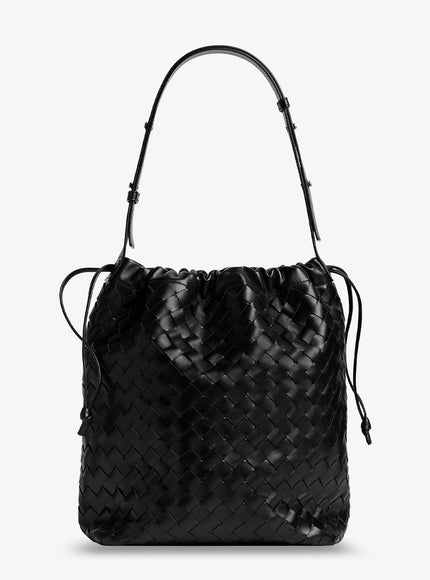 Bottega Veneta Bucket Intrecciato Biblioteca Leather Shoulder Bag Uni Blacksilver