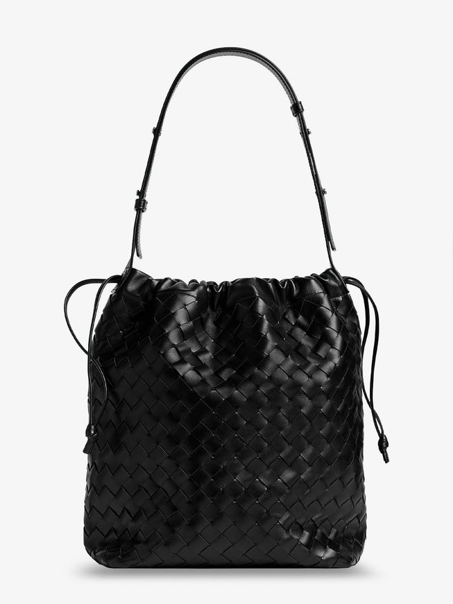 Bottega Veneta Bucket Intrecciato Biblioteca Leather Shoulder Bag Uni Blacksilver