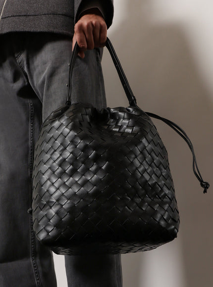 Bottega Veneta Bucket Intrecciato Biblioteca Leather Shoulder Bag