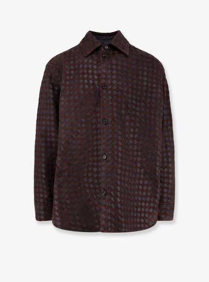 Bottega Veneta Leather And Suede Shirt/Jacket With Intrecciato Motif 48 Fondant Tobacco