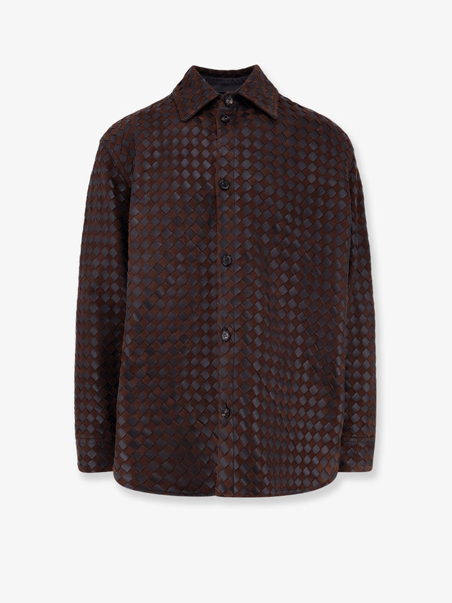 Bottega Veneta Leather And Suede Shirt/Jacket With Intrecciato Motif 48 Fondant Tobacco