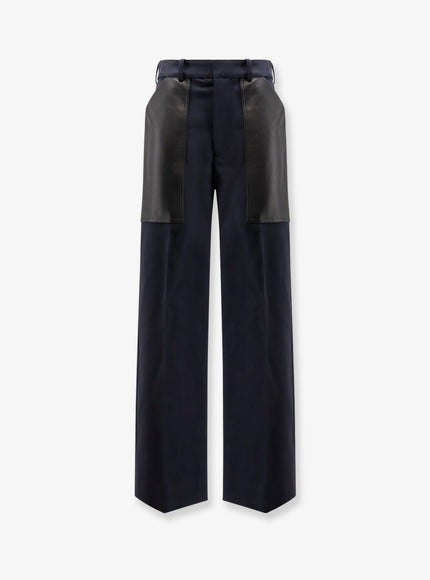 Bottega Veneta Cotton And Wool Trousers With Leather Inserts Midnight Blue