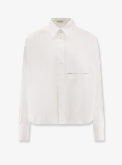 Brunello Cucinelli Cotton Blend Shirt With Monili Detail White