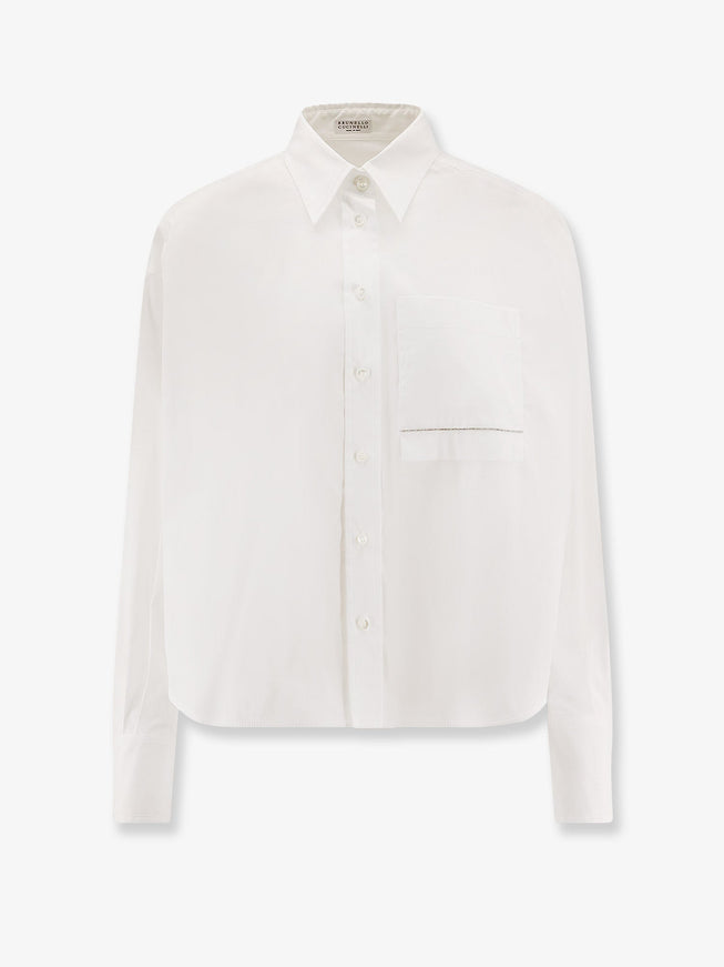 Brunello Cucinelli Cotton Blend Shirt With Monili Detail White