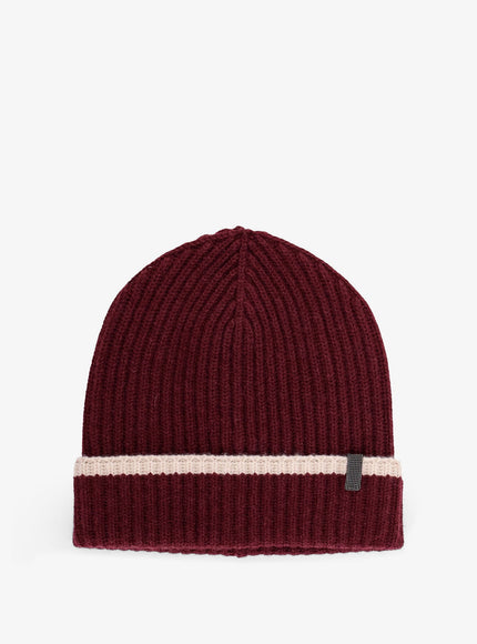 Brunello Cucinelli Cashmere Hat With Monili Detail Amaranto+Beige