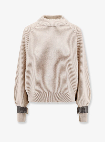 Brunello Cucinelli Cashmere Sweater With Removable Cuffs Rustic Beige