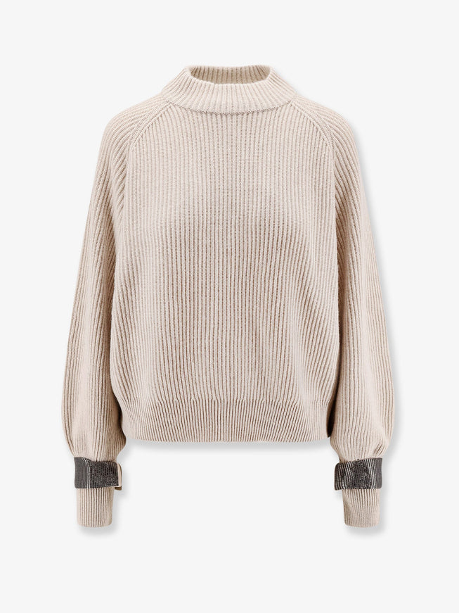 Brunello Cucinelli Cashmere Sweater With Removable Cuffs Rustic Beige