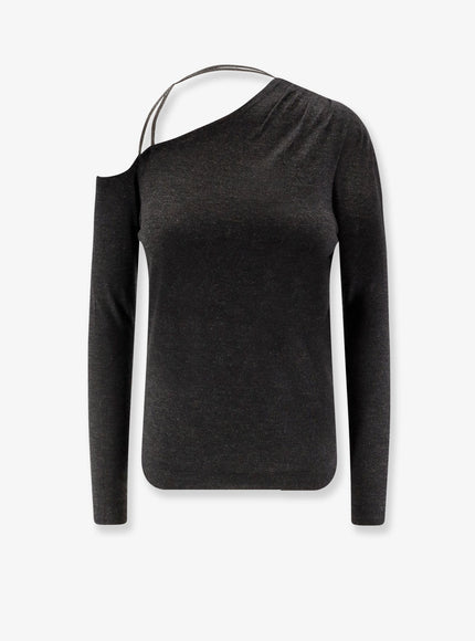 Brunello Cucinelli Cashmere And Silk Blend Sweater With Monili Detail Antracite