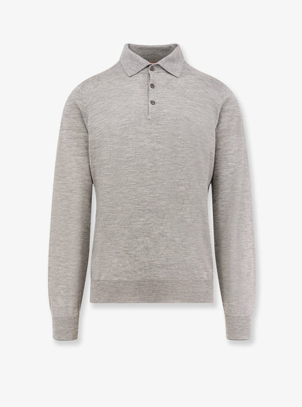 Brunello Cucinelli Cashmere And Silk Polo Shirt Grigio Chiaro Piombo