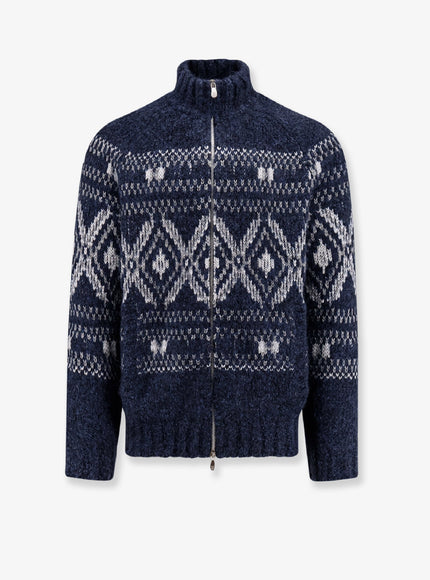 Brunello Cucinelli Alpaca Blend Cardigan With Embroideries Navy Panama Grgio Medio