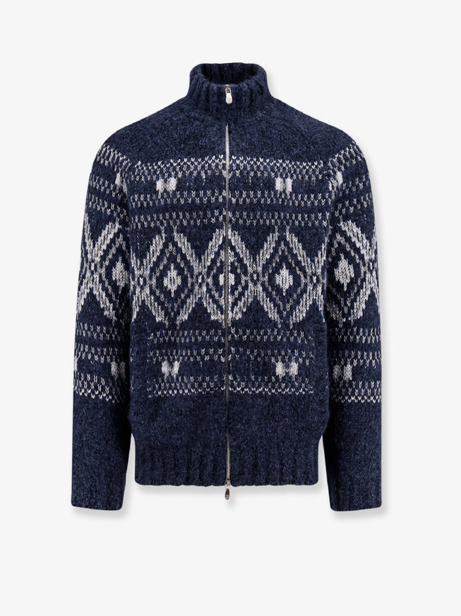 Brunello Cucinelli Alpaca Blend Cardigan With Embroideries Navy Panama Grgio Medio