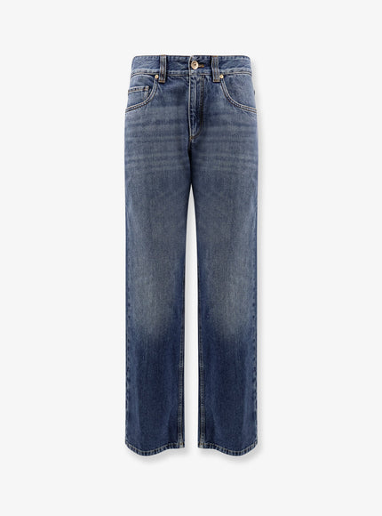 Brunello Cucinelli The Column Full Length Jeans Aged Blue Denim
