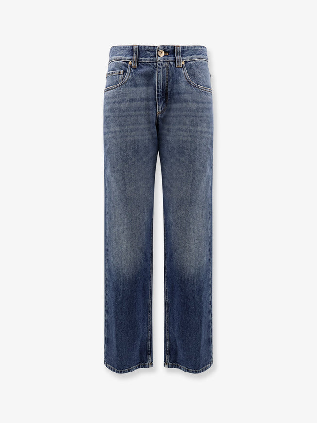 Brunello Cucinelli The Column Full Length Jeans Aged Blue Denim