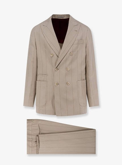 Brunello Cucinelli Silk Suit With Pinstripe Motif Blu