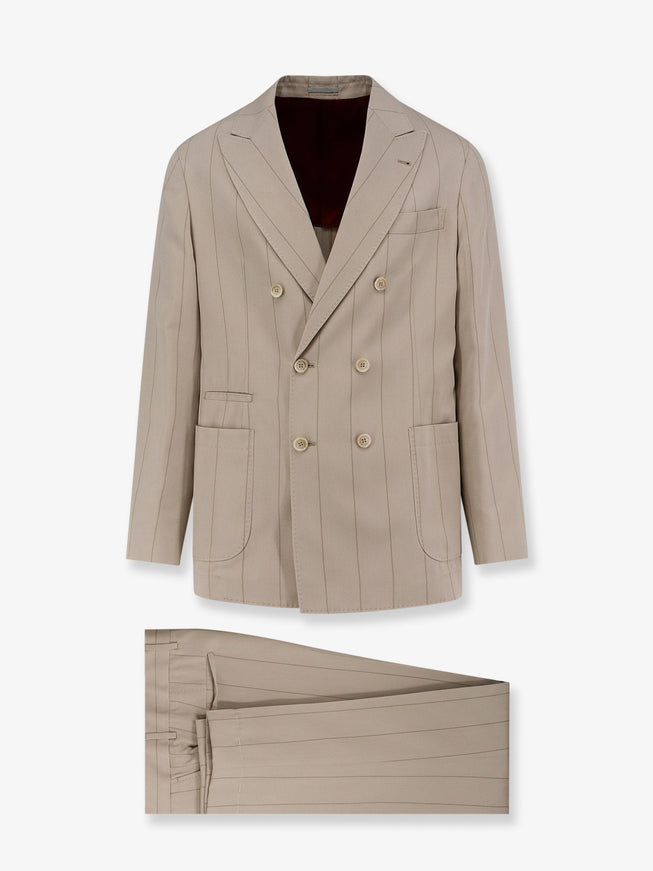 Brunello Cucinelli Silk Suit With Pinstripe Motif Blu