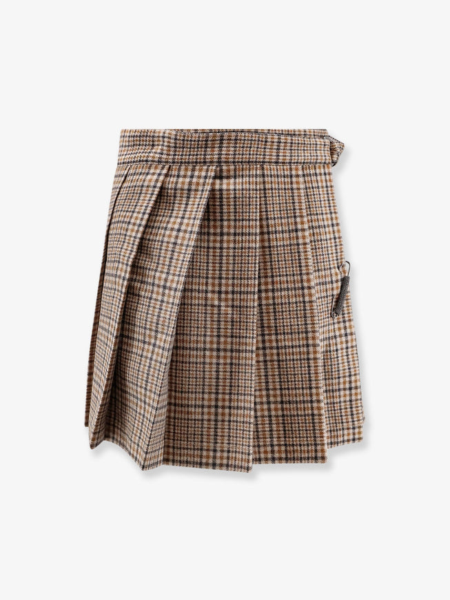 Brunello Cucinelli Madras Virgin Wool Kilt M Beige
