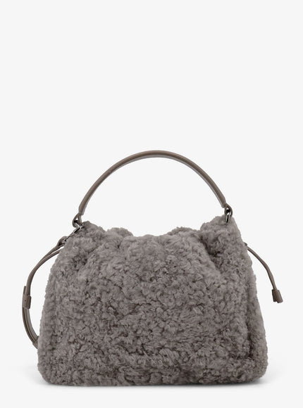 Brunello Cucinelli Bucket Mellow Small Shearling Fuzzy Bucket Bag Uni Ice