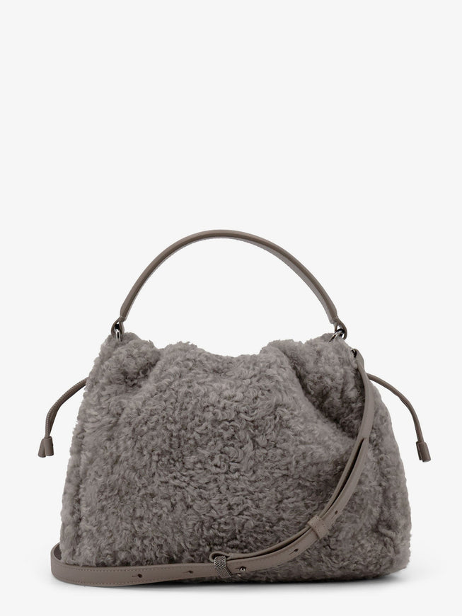 Brunello Cucinelli Bucket Mellow Small Shearling Fuzzy Bucket Bag