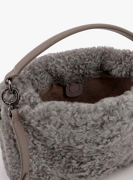 Brunello Cucinelli Bucket Mellow Small Shearling Fuzzy Bucket Bag